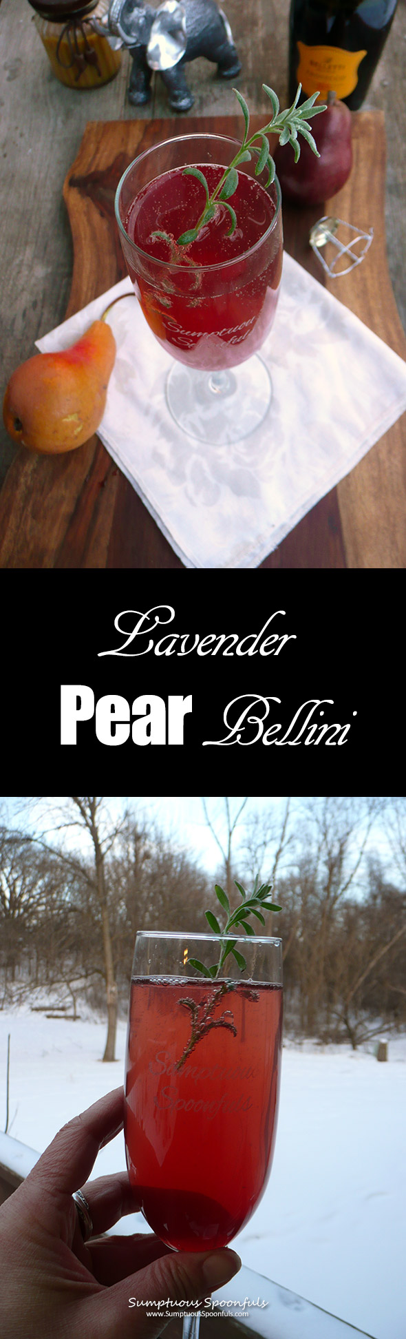 Lavender Pear Bellini ~ Sumptuous Spoonfuls #festive #winter #cocktail #recipe