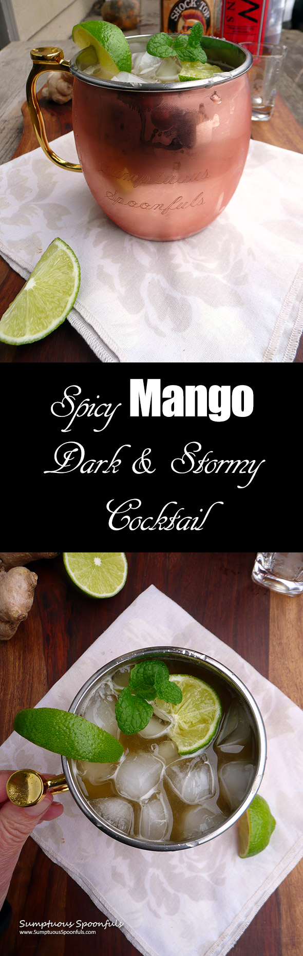 Spicy Mango Dark & Stormy Cocktail ~ Sumptuous Spoonfuls #cocktail #recipe