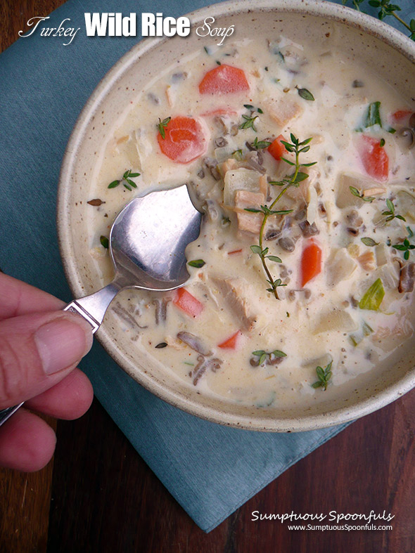 Turkey Wild Rice Soup ~ Sumptuous Spoonfuls #chicken #wildrice #soup #recipe