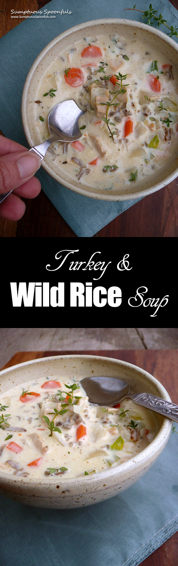 Turkey Wild Rice Soup ~ Sumptuous Spoonfuls #chicken #wildrice #soup #recipe