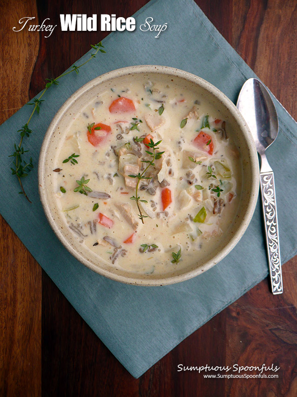 Turkey Wild Rice Soup ~ Sumptuous Spoonfuls #chicken #wildrice #soup #recipe