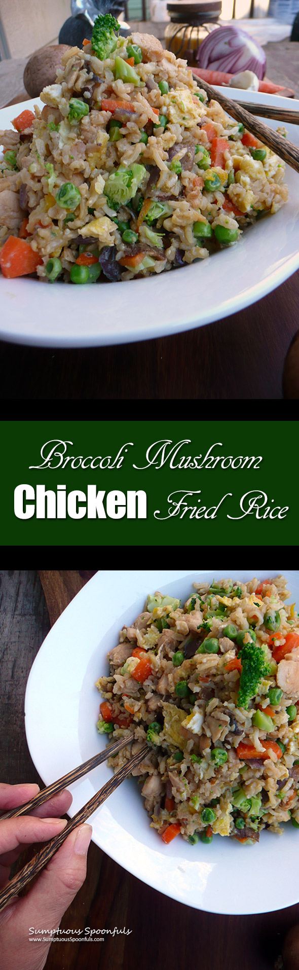 Broccoli Mushroom Chicken Fried Rice ~ Sumptuous Spoonfuls #Chinese #Recipe