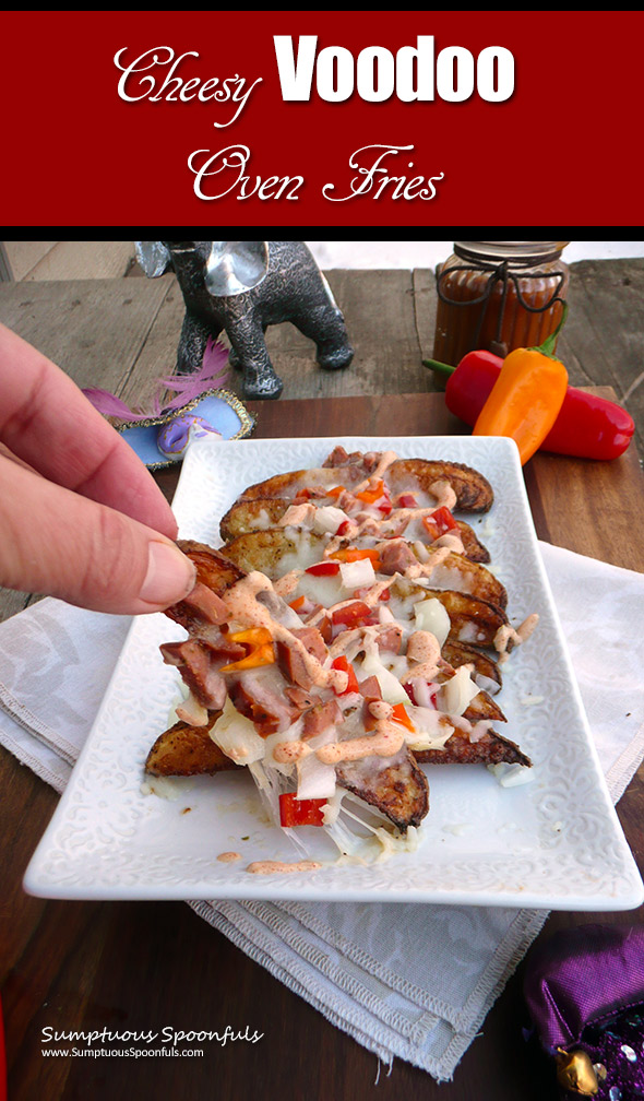 Cheesy Voodoo Oven Fries ~ Sumptuous Spoonfuls #MardiGras #FatTuesday #recipe