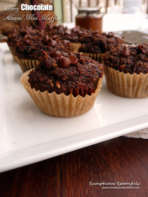 Cherry Chocolate Almond Mini-Muffins~Sumptuous Spoonfuls #glutenfree #hearthealthy #breakfast #recipe