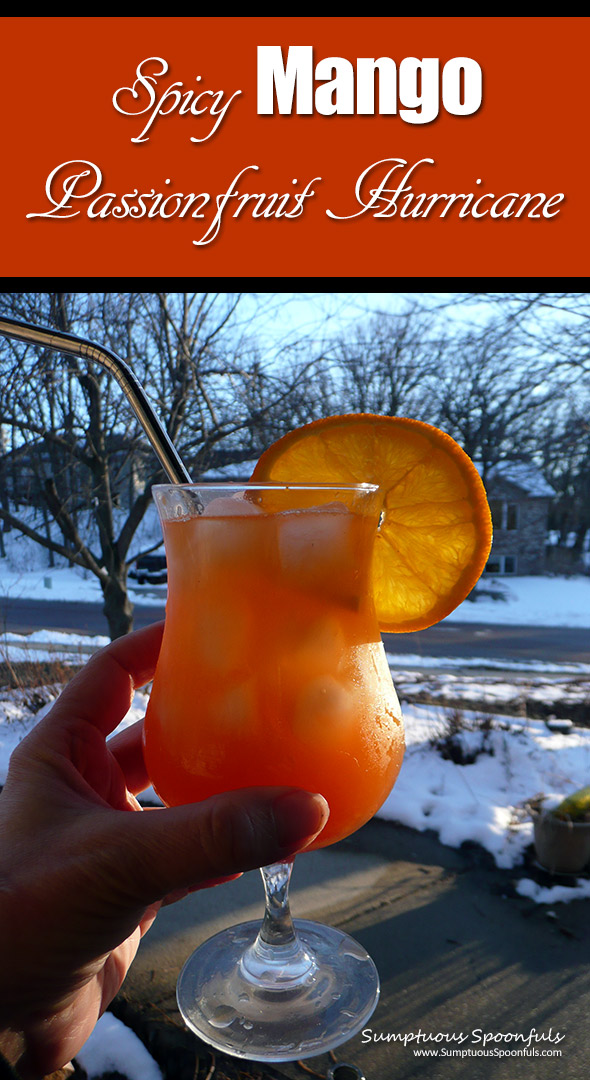 Spicy Mango Passionfruit Hurricane ~ Sumptuous Spoonfuls #MardiGras #Cocktail #Recipe