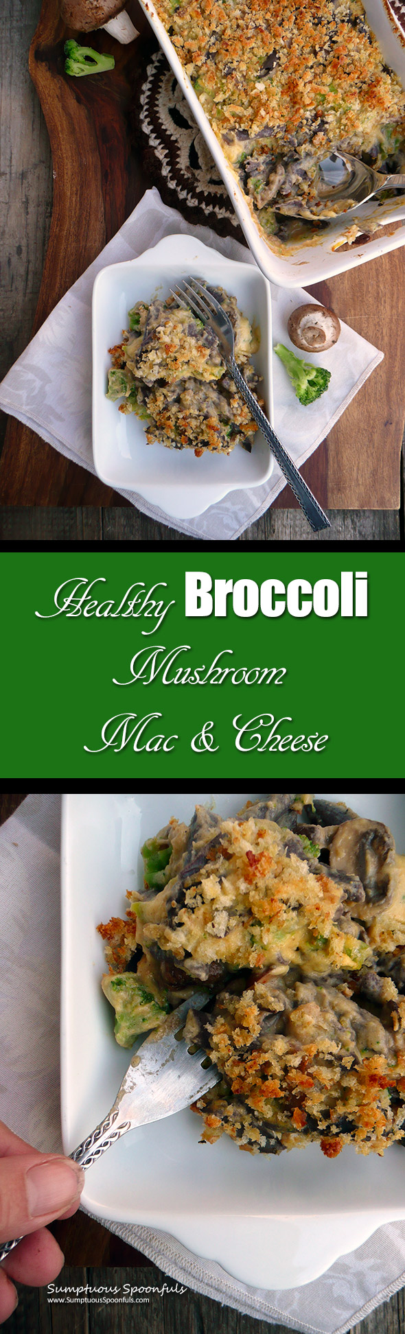 Healthy Broccoli Mushroom Mac & Cheese with black bean penne & cauli-carrot 3-cheese sauce ~ Sumptuous Spoonfuls #healthy #comfortfood #recipe