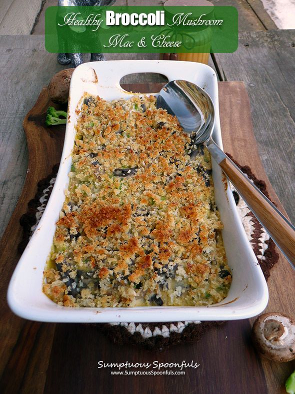 Healthy Broccoli Mushroom Mac & Cheese with black bean penne & cauli-carrot 3-cheese sauce ~ Sumptuous Spoonfuls #healthy #comfortfood #recipe