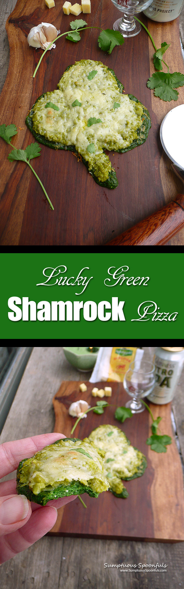 Lucky Green Shamrock Pizza ~ Sumptuous Spoonfuls #Irish #StPatricksDay #recipe