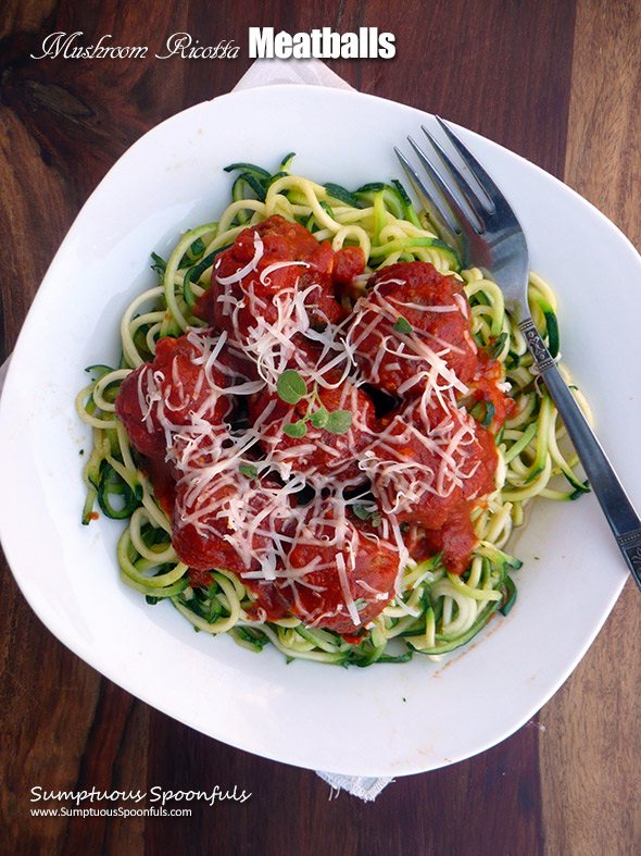 Mushroom Ricotta Meatballs ~ Sumptuous Spoonfuls #meatballs #recipe