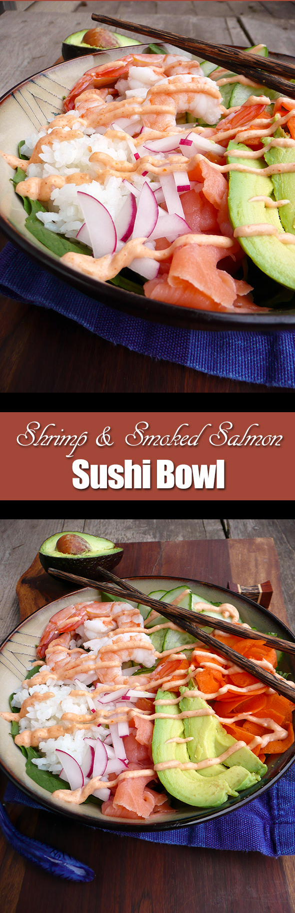 Shrimp & Smoked Salmon Sushi Bowl ~ Sumptuous Spoonfuls #easy #healthy #seafood #recipe