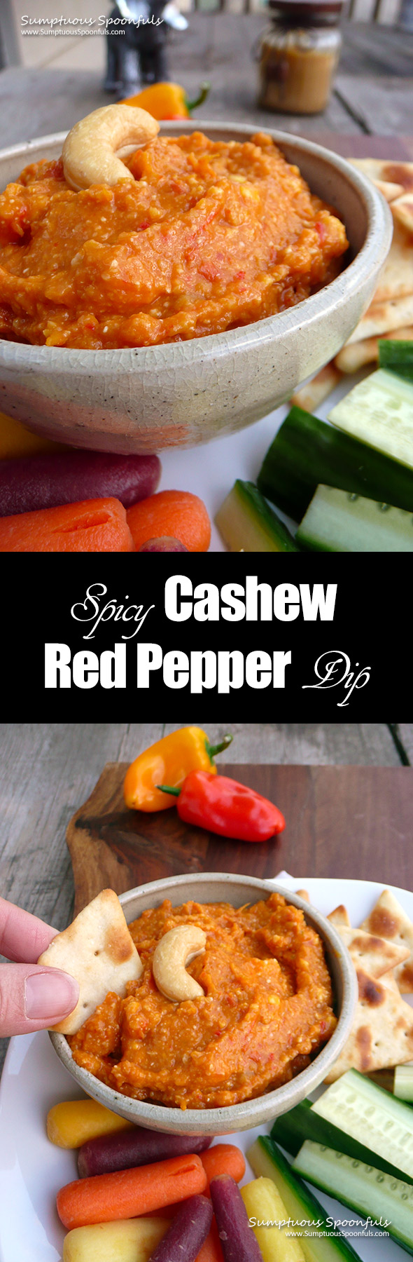 Spicy Cashew Red Pepper Dip ~ Sumptuous Spoonfuls #healthy #hot #pepper #dip #recipe
