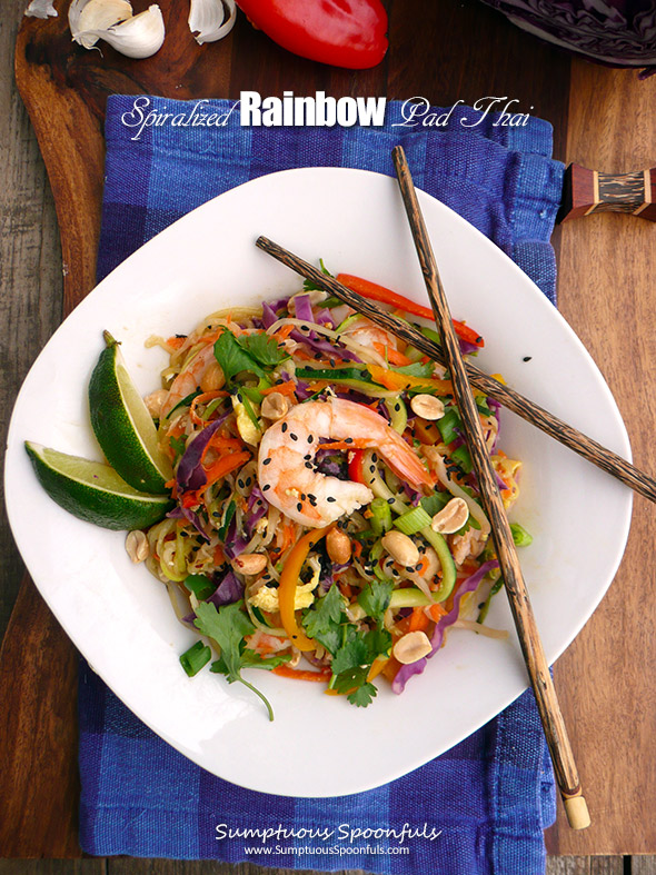 Spiralized Rainbow Pad Thai ~ Sumptuous Spoonfuls #healthy #Thai #recipe