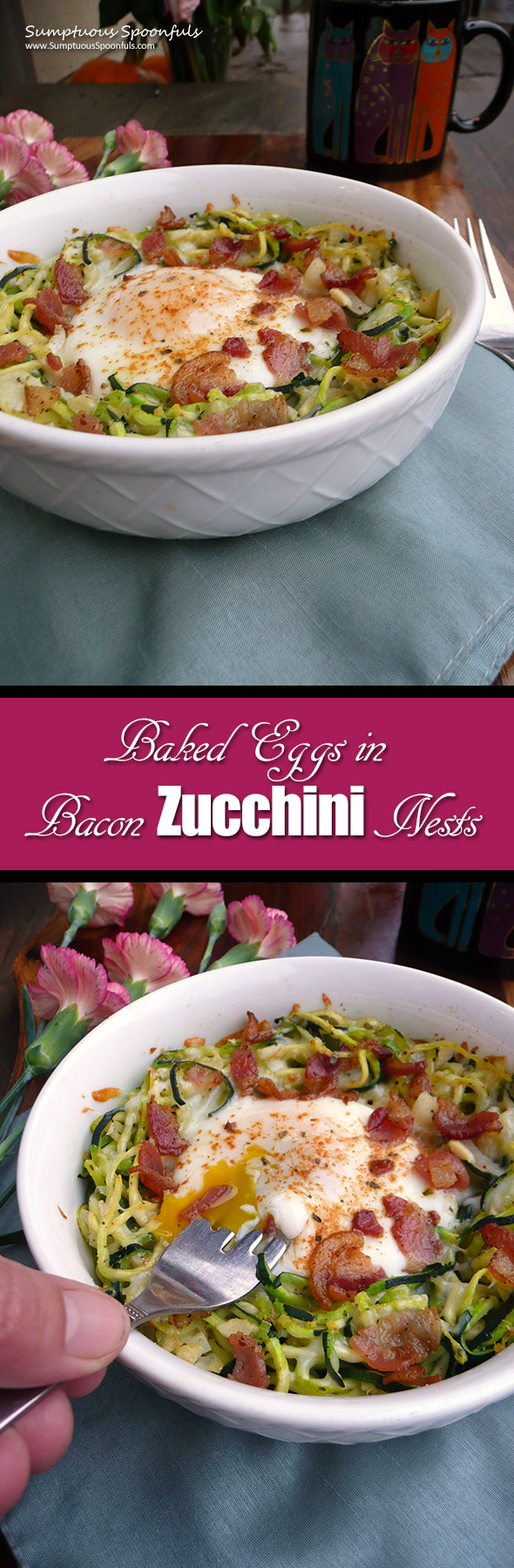 Baked Eggs in Bacon Zucchini Nests ~ Sumptuous Spoonfuls #easy #breakfast #recipe