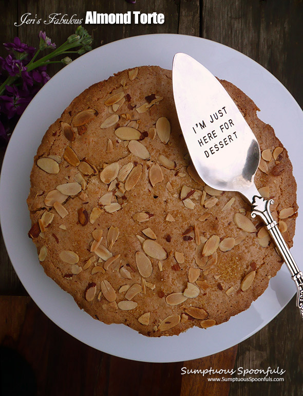 Jeri's Fabulous Almond Torte ~ Sumptuous Spoonfuls #easy #almond #dessert #recipe