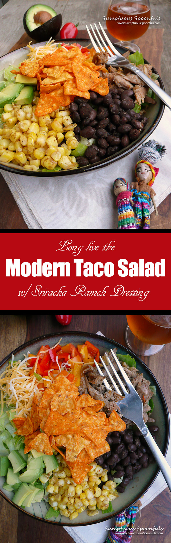 Modern Taco Salad w Sriracha Ranch Dressing ~ Sumptuous Spoonfuls #amazing #taco #salad #recipe