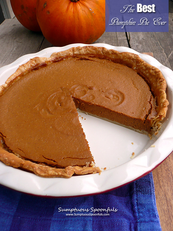 The BEST Pumpkin Pie Ever ~ Sumptuous Spoonfuls #pumpkin #pie #recipe