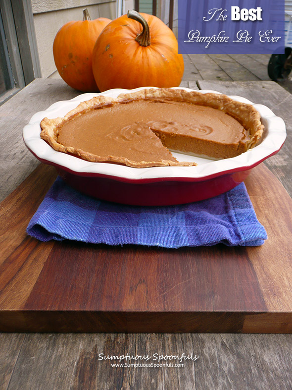 The BEST Pumpkin Pie Ever ~ Sumptuous Spoonfuls #pumpkin #pie #recipe