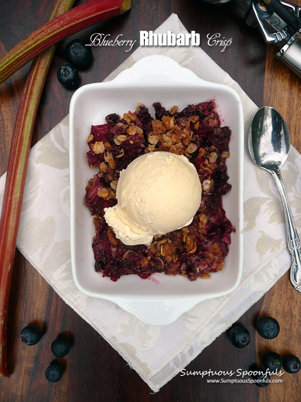 Blueberry Rhubarb Crisp ~ Sumptuous Spoonfuls #easy #blueberry #rhubarb #dessert #recipe