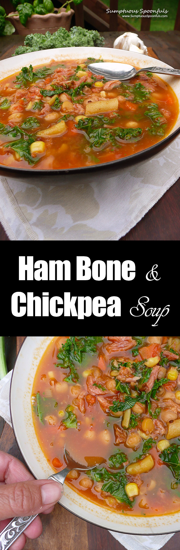 Ham Bone & Chickpea Soup ~Sumptuous Spoonfuls #homemade #ham #bean #soup #recipe