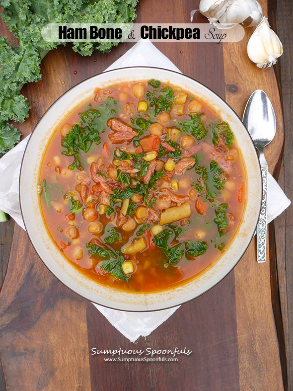 Ham Bone & Chickpea Soup ~Sumptuous Spoonfuls #homemade #ham #bean #soup #recipe