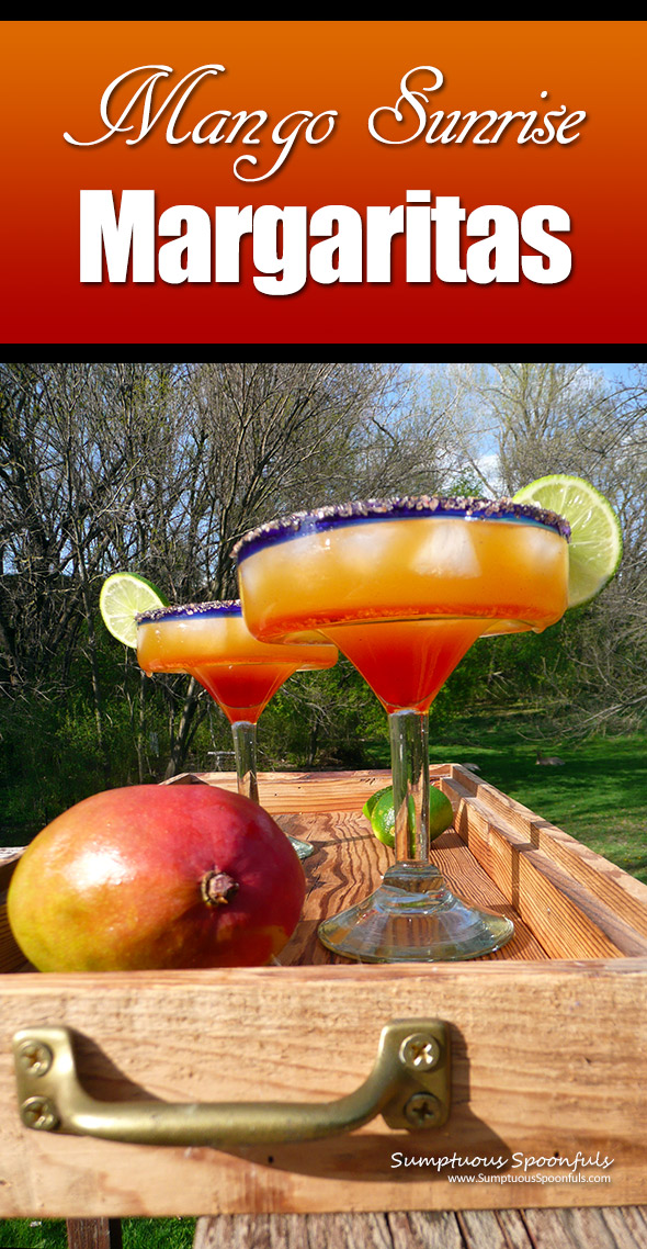 Mango Sunrise Margaritas ~ Sumptuous Spoonfuls #CincoDeMayo #Cocktail #recipe