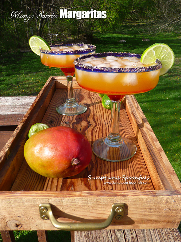 Mango Sunrise Margaritas ~ Sumptuous Spoonfuls #CincoDeMayo #Cocktail #recipe