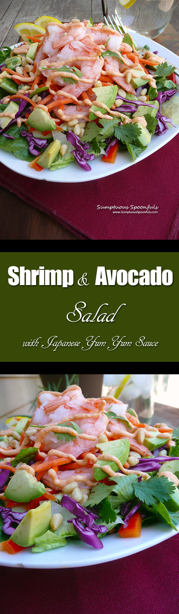 Shrimp & Avocado Salad with Japanese Yum Yum Sauce ~ Sumptuous Spoonfuls #easy #dinner #salad #recipe