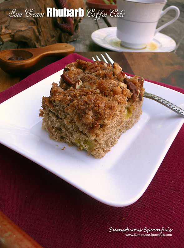 Sour Cream Rhubarb Coffee Cake ~ Sumptuous Spoonfuls #wholewheat #coffee #cake #recipe