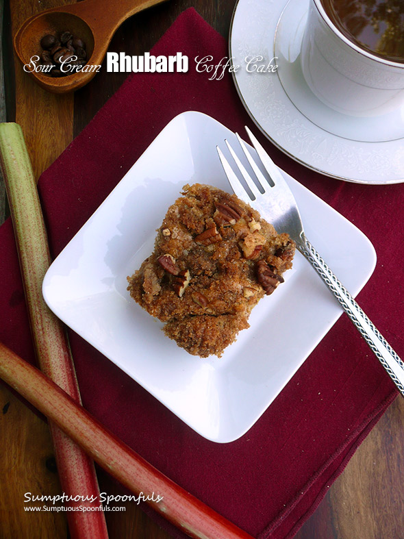 Sour Cream Rhubarb Coffee Cake ~ Sumptuous Spoonfuls #wholewheat #coffee #cake #recipe