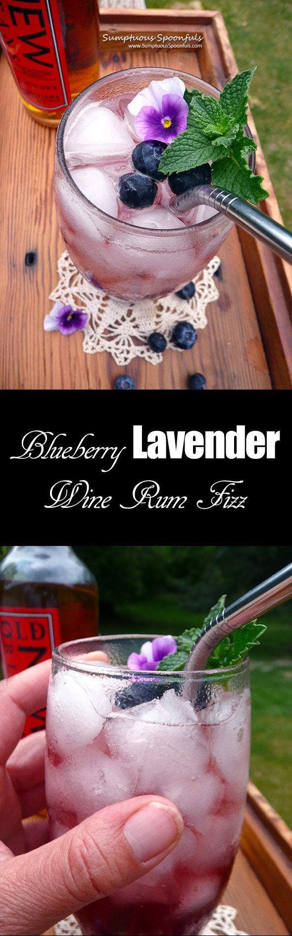 Blueberry Lavender Wine Rum Fizz ~ Sumptuous Spoonfuls #blueberry #cocktail #recipe