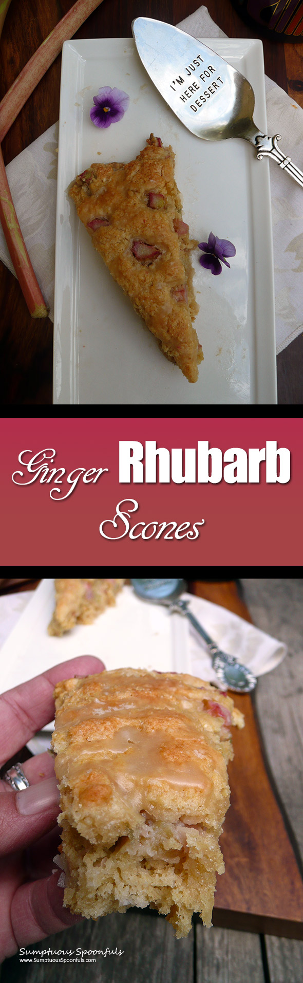 Ginger Rhubarb Scones ~ Sumptuous Spoonfuls #ginger #rhubarb #scones #easy