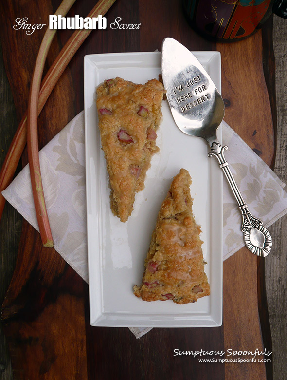 Ginger Rhubarb Scones ~ Sumptuous Spoonfuls #ginger #rhubarb #scones #easy