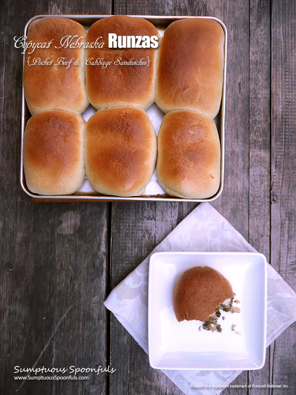 Copycat Nebraska Runza Pocket Sandwiches ~ Sumptuous Spoonfuls #beef #cabbage #sandwich #recipe