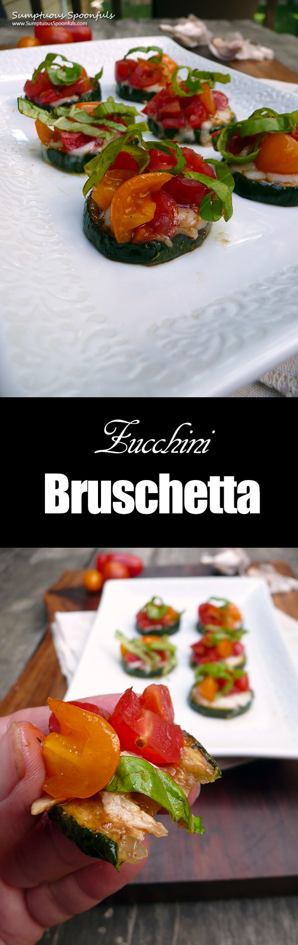 Zucchini Bruschetta ~ Sumptuous Spoonfuls #easy #lowcarb #glutenfree #appetizer #recipe