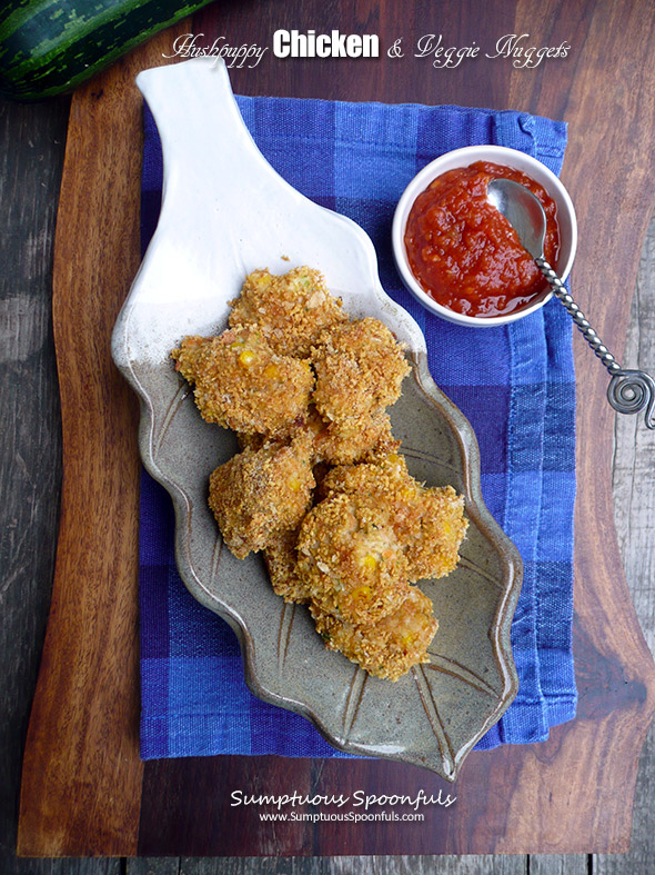 Hushpuppy Chicken & Veggie Nuggets with Pineapple Voodoo Sauce ~ Sumptuous Spoonfuls #spicy #cajun #chicken #nugget #recipe