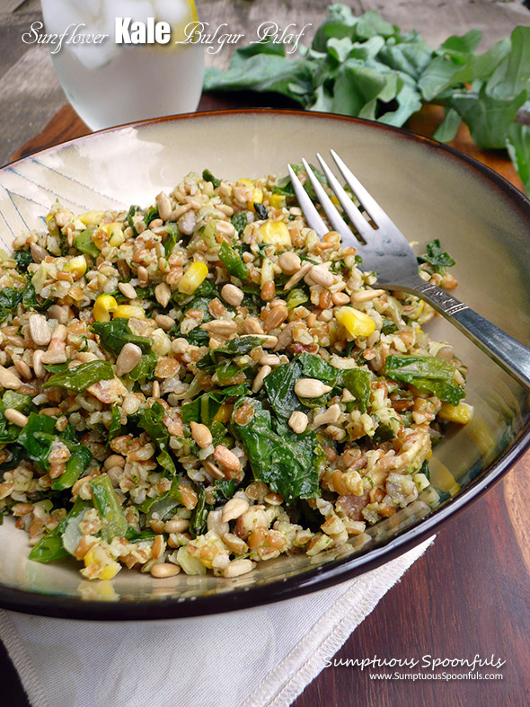 Sunflower Kale Bulgur Pilaf ~ Sumptuous Spoonfuls #yummy #SideDish #recipe