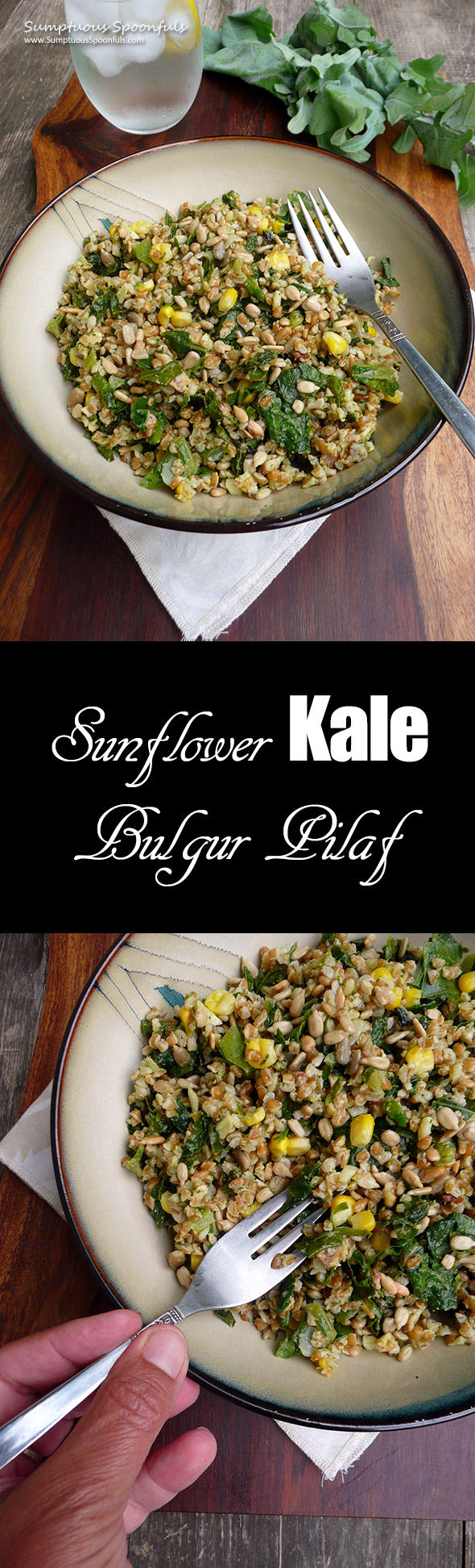Sunflower Kale Bulgur Pilaf ~ Sumptuous Spoonfuls #yummy #SideDish #recipe