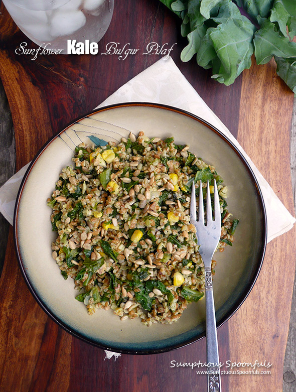 Sunflower Kale Bulgur Pilaf ~ Sumptuous Spoonfuls #yummy #SideDish #recipe