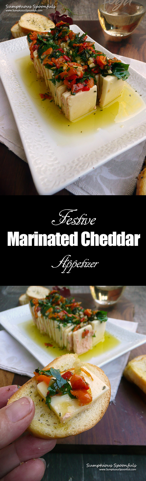 Festive Marinated Cheddar Cheese Appetizer ~ Sumptuous Spoonfuls #holiday #appetizer #recipe