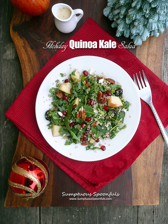 Holiday Quinoa Kale Salad ~ Sumptuous Spoonfuls #holiday #salad #recipe