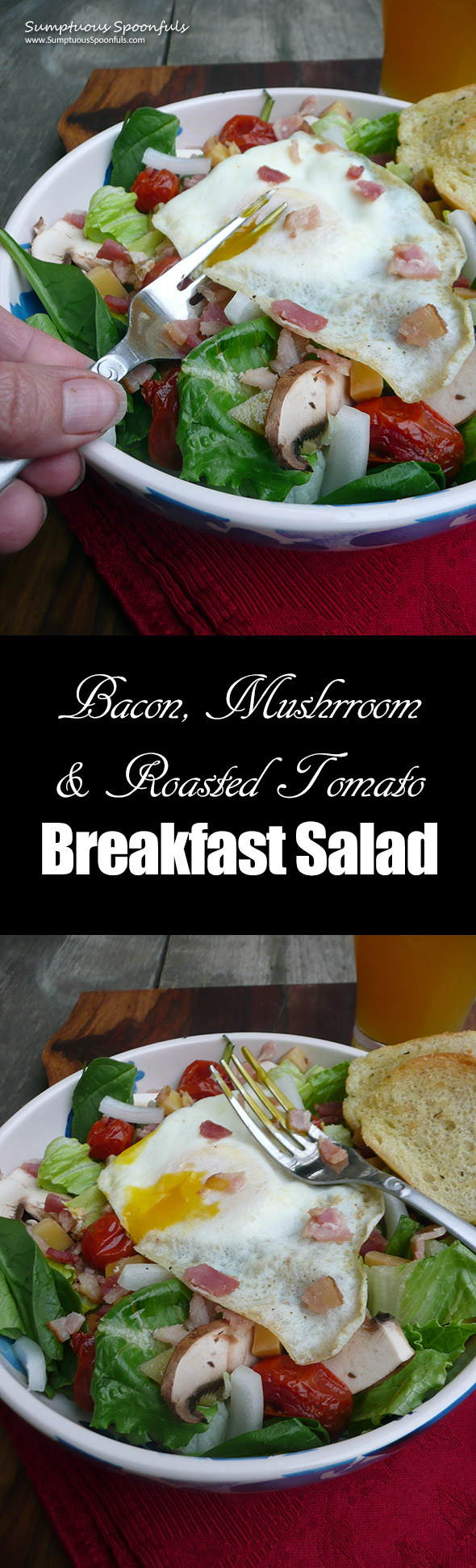 Bacon Mushroom Roasted Tomato Breakfast Salad ~ Sumptuous Spoonfuls #breakfast #recipe