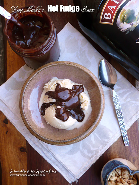 Easy Bailey's Hot Fudge Sauce ~ Sumptuous Spoonfuls #hotfudge #recipe