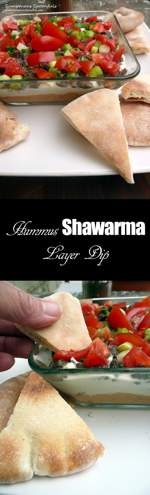 Hummus Shawarma Layer Dip ~ Sumptuous Spoonfuls #Mediterranean #LayerDip #GameDay