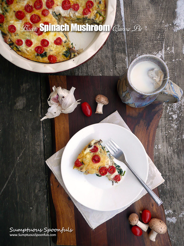 Bacon Spinach Mushroom Quinoa Pie ~ Sumptuous Spoonfuls #healthy #breakfast #recipe