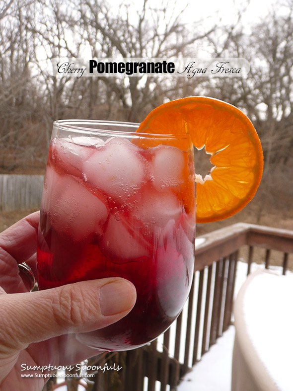 Cherry Pomegranate Agua Fresca ~ Sumptuous Spoonfuls #sparkly #refreshing #fruity #water
