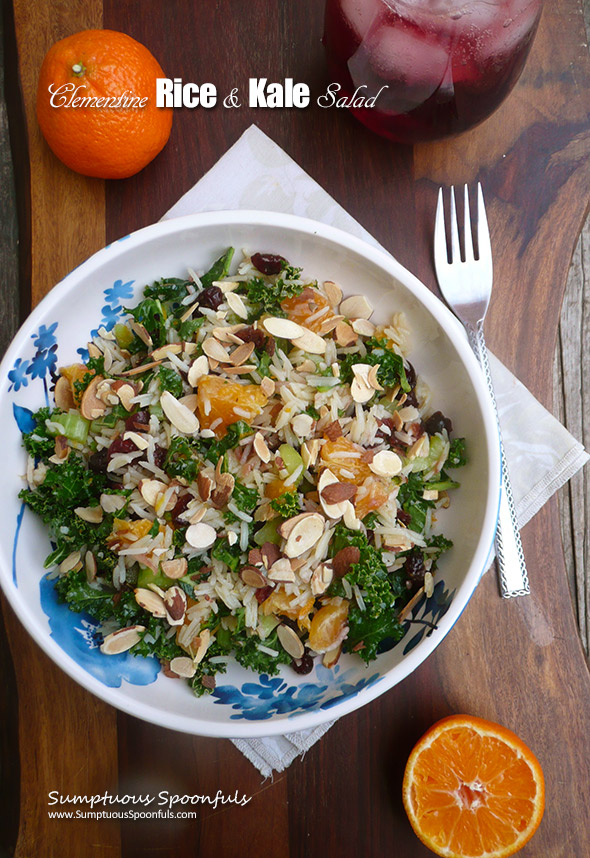 Clementine Rice & Kale Salad ~ Sumptuous Spoonfuls #citrus #kale #salad #recipe