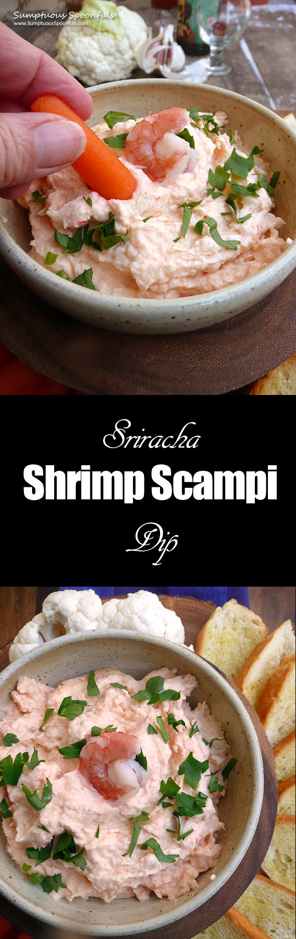 Skinny Sriracha Shrimp Scampi Dip ~ Sumptuous Spoonfuls #Shrimp #Dip #Recipe