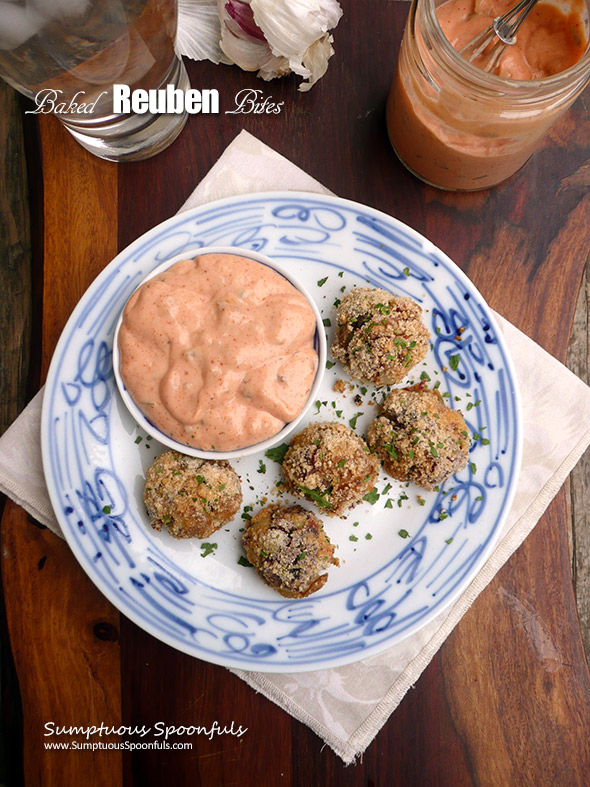 Baked Reuben Bites ~ Sumptuous Spoonfuls #cornedbeef #reuben #appetizers