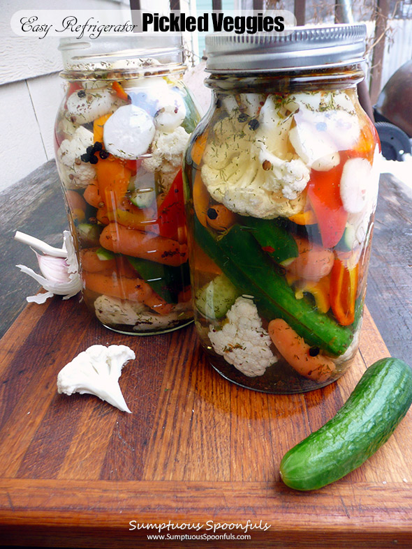 Easy Refrigerator Pickled Veggies ~ Sumptuous Spoonfuls #quick #pickles #nocannin