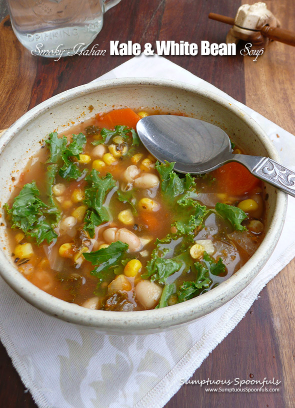 Smoky Italian Kale & White Bean Soup ~ Sumptuous Spoonfuls #kale #soup #recipe